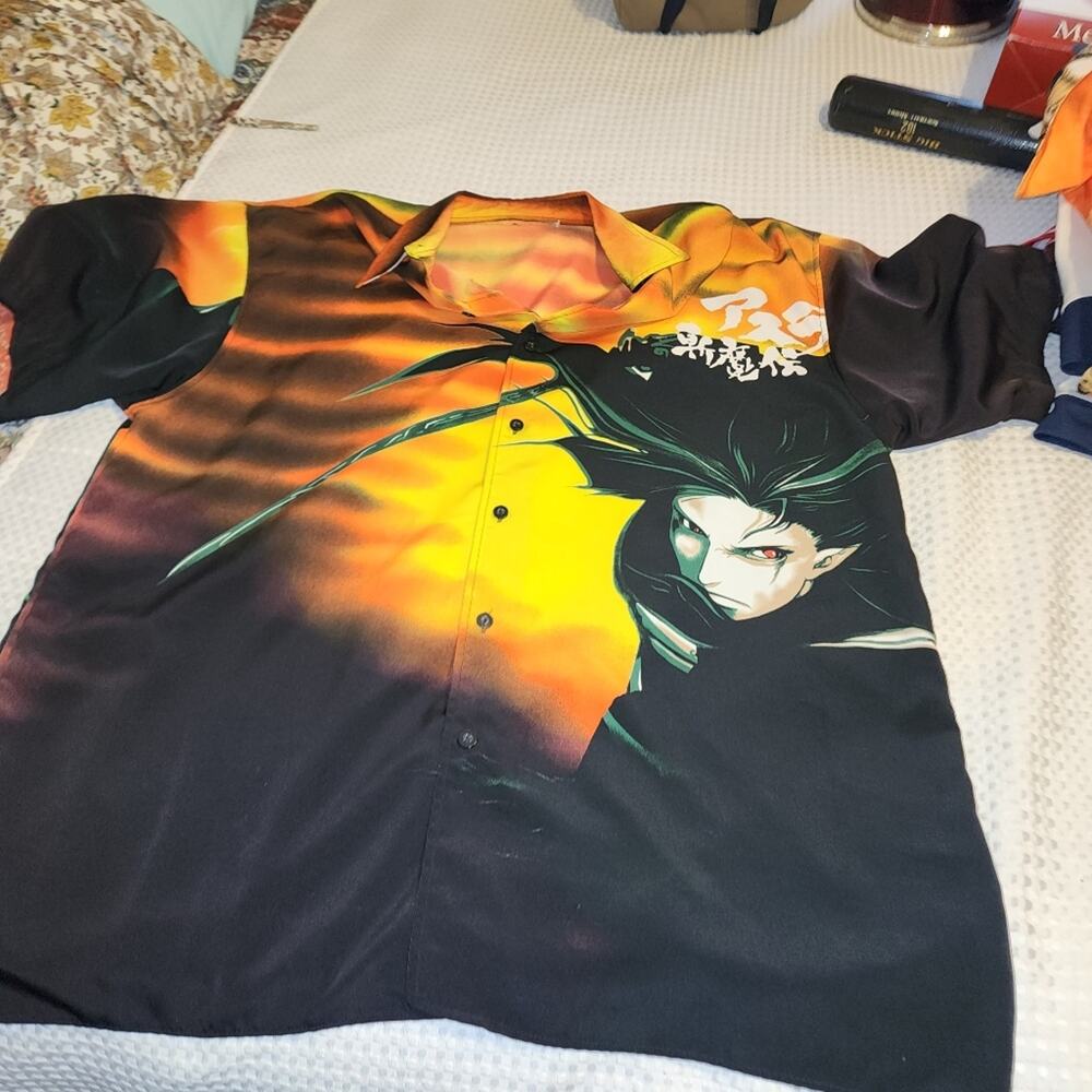 ANIME EUC MENS SIZE XL Y2K SAMAURI BUTTON UP CASUAL SHIRT